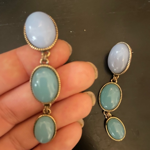 Three Tone Blue Drop Gem Statement Earrings - Picture 4 of 5